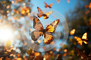 Colorful butterflies flying