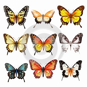 Colorful Butterflies: Golden Age Illustrations On White Background photo