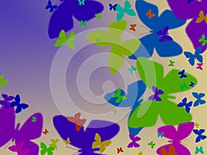 Colorful butterflies on a lilac background, animalistic print