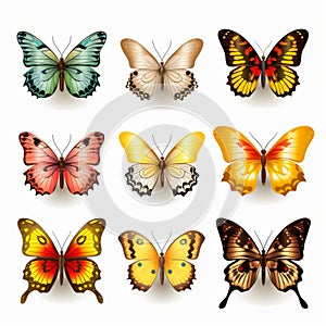 Colorful Butterflies: Realistic 3d Collection On Transparent Background