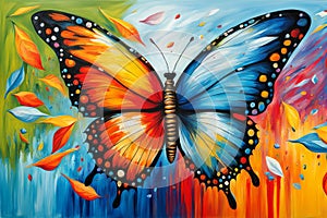 Colorful Butterfly in Abstract Oil and Acrylic Painting Illustration