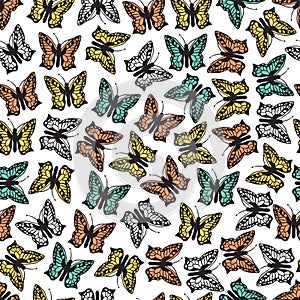 Colorful Butterfly Flutter Wings Vector Seamless Pattern