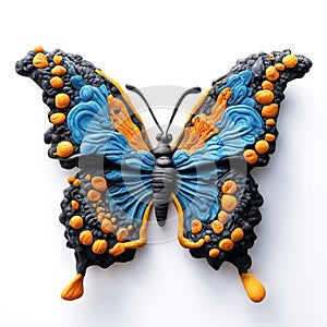 Colorful butterfly made of clay on a white background