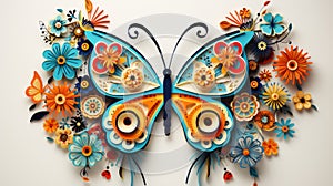 a colorful butterfly made of paper and flowers