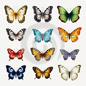 Colorful Butterfly Set: Realistic Illustration With Detailed Background Elements photo
