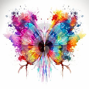 colorful butterfly with splashes of paint on a white background