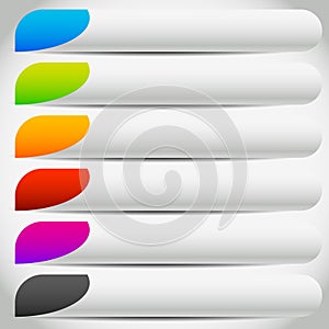 Colorful buttons, banners with side tabs. Empty button backgrounds.