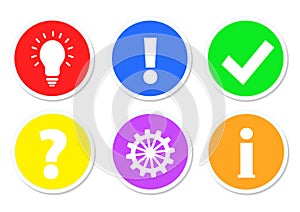 Colorful buttons with Question, Work, Idea, Info, Ok & Answer, s