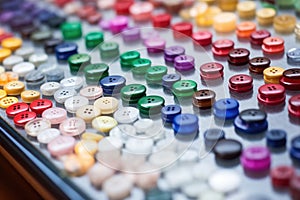 colorful buttons scattered on a tailors desk