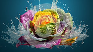 Colorful Cabbage Flower Splashing Water In Oliver Wetter Style