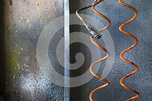 Colorful cables and colored wall in the factory