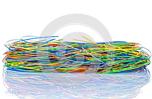 Colorful cables and wires scrap isolated on white