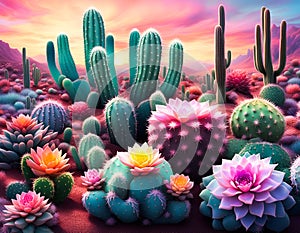 Colorful cacti and succulents in the desert
