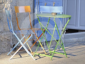 Colorful cafe table and chairs