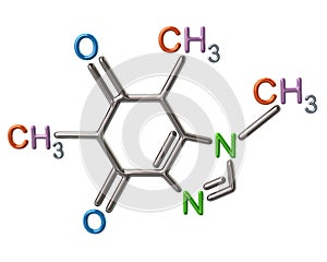 Colorful caffeine molecule chemical structure 3d illustration