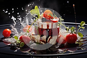 Colorful Cake With Fresh Fruit and Vegetables as Topping, Unveil the culinary artistry with macro food photography, capturing