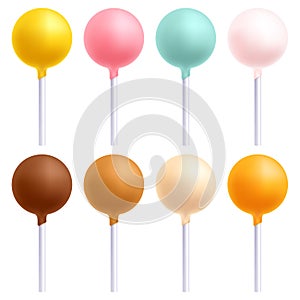 Colorful cake pops set. Sweet cookies on stick.