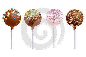 Colorful cake pops set. Sweet cookies on stick.