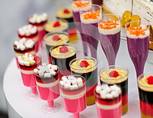 colorful cakes and desserts with fresh fruits