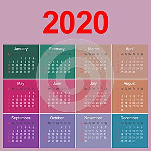 Colorful calendar 2020 year design template