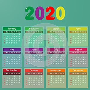 Colorful calendar 2020 year design template