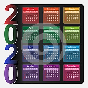 Colorful calendar 2020 year design template