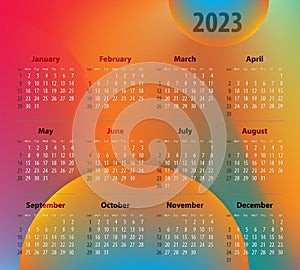 Colorful calendar for 2023 year