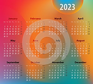 Colorful calendar for 2023 year