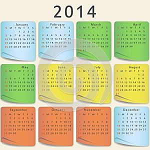 Colorful calendar 2014 year