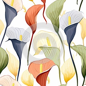 Colorful Calla Lilies Seamless Pattern With Retro Vibes
