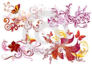 Colorful calligraphic floral elements set