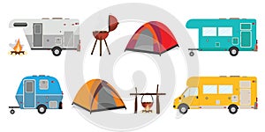 Colorful campers and retro caravan