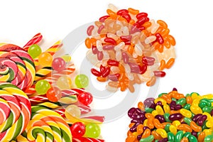 Colorful candies background. Lollipop. Top view