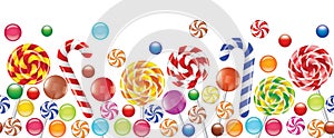 Colorful candies, fruit bonbon, lollipop photo