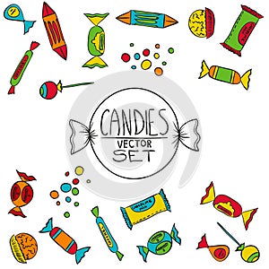 Colorful candies vector set, on white background.