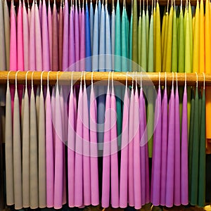 Colorful candles in a candle manufactory photo