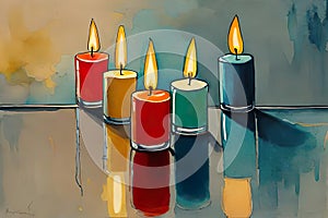 Colorful candles - Watercolor Illustration