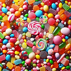 Colorful Candy Assortment: Jellybeans, Gumdrops, and Jelly Candies Background