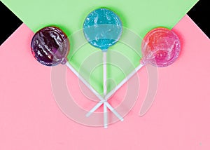 Colorful candy lollipops on a bright background. Pop art style.