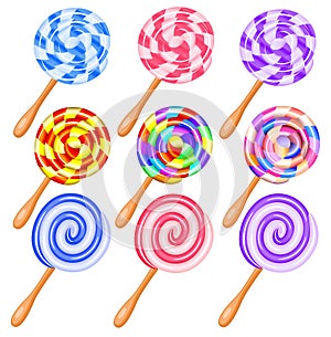 Colorful candy lollipops set of icons - the vortex of lollipops