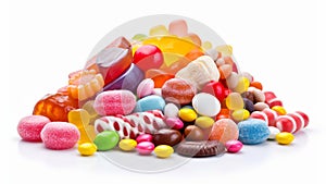 Colorful candy mix on white background, a sweet confectionery treat