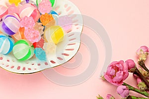 Colorful candy and peach blossom
