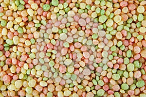 Colorful candy puffed rice in full frame