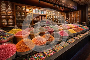 colorful candy shop with variety of sweet treats and confections on display