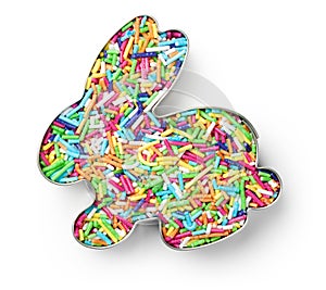 Colorful Candy Sprinkles in Cookie Cutter in Shape of Bunny