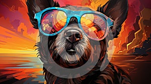 Colorful canine: summer adventures and sunny vibes. Created with Generative AI