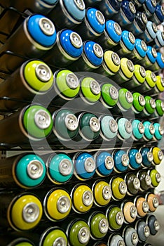 Colorful cans of paint