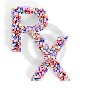 Colorful caplets in shape of Rx