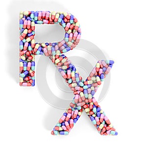 Colorful caplets in shape of Rx photo