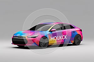 A colorful car with the word moukc on the side. AI generation photo